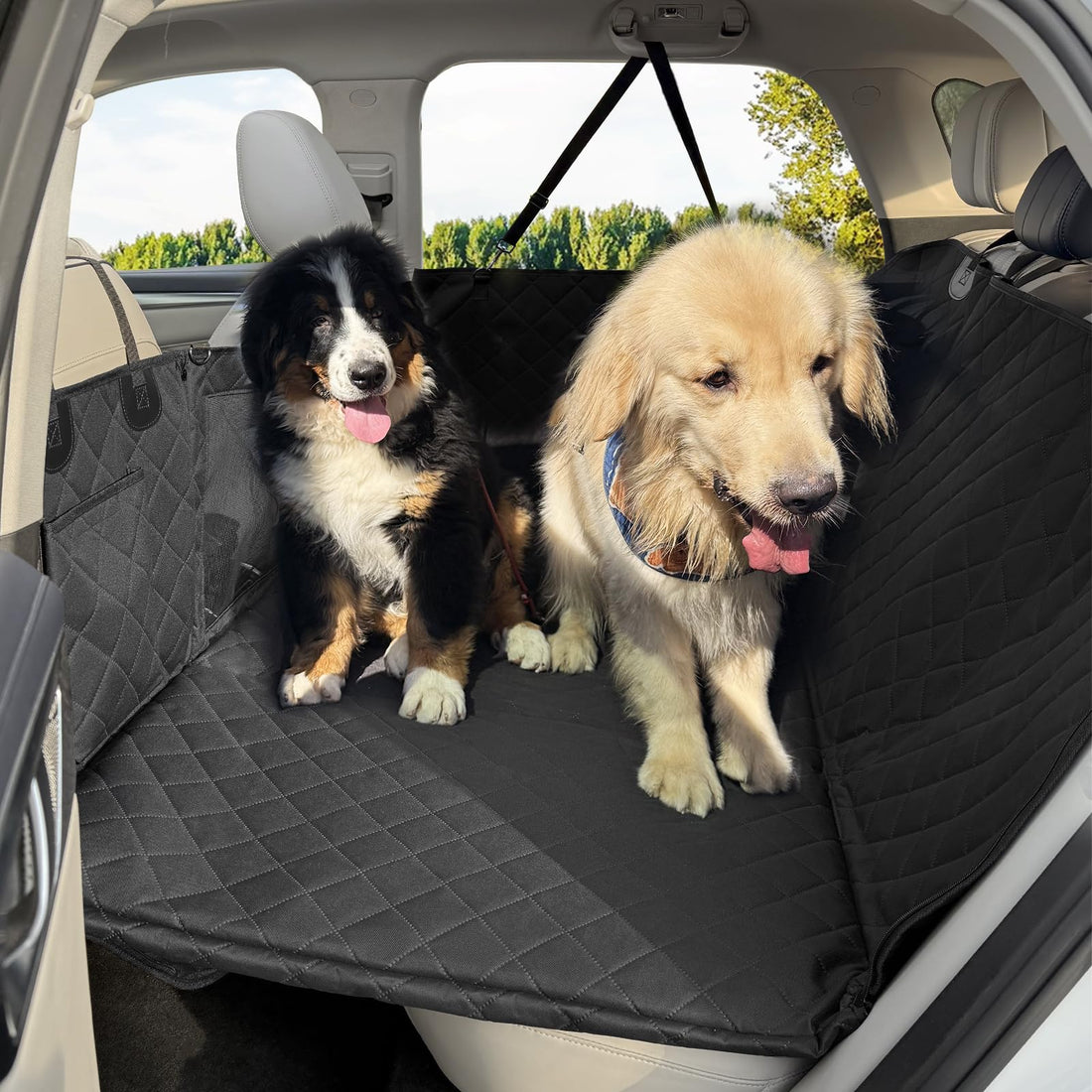 PWTAA Dog Back Seat Extender Large Space Hard Bottom Dog Car Hammock Waterproof & Anti-Scratch Dog Car Bed Seat Cover Holds 400lbs Pet Backseat Protector with Mesh Window & Pocket for Car Truck
