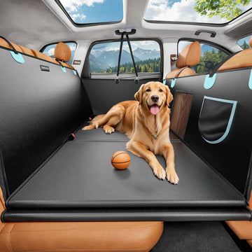 Tapizado Back Seat Extender for Dogs with PU Leather Detachable Hard Bottom Car Seat Cover for Dogs Holds 400lbs Large Space Backseat Extender for Dogs Dog Hammock for Truck with Mesh Window