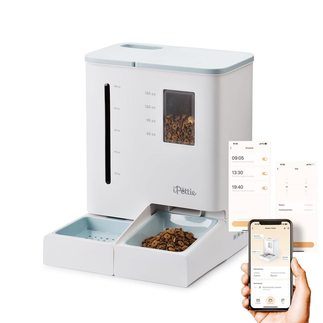 FW54 5G/2.4GHz WiFi Automatic Feeder and Waterer 2-in-1 Set for Pets 300 oz Large Capacity for 2 Weeks Perfect for Working Parents