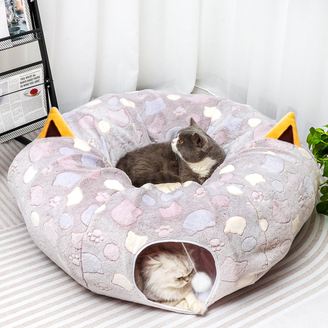 YUYAFN Large Cat Tunnel Bed for Indoor Cats - Soft Plush Peekaboo Cat Cave Donut Tunnel for Small Medium Large Cats Kittens Rabbit Puppy