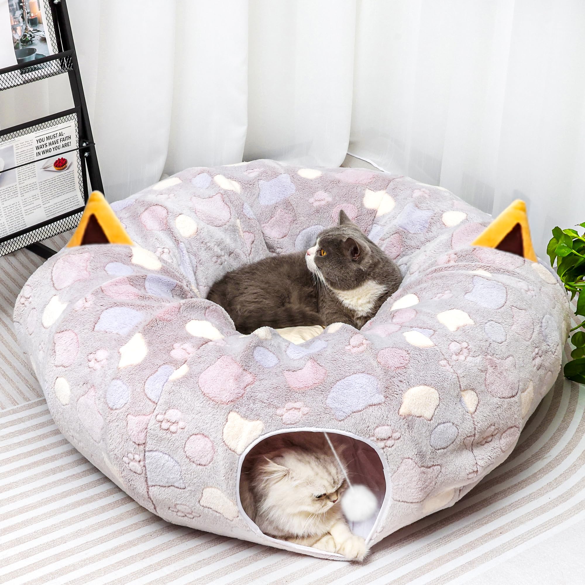 YUYAFN Large Cat Tunnel Bed for Indoor Cats - Soft Plush Peekaboo Cat Cave Donut Tunnel for Small Medium Large Cats Kittens Rabbit Puppy