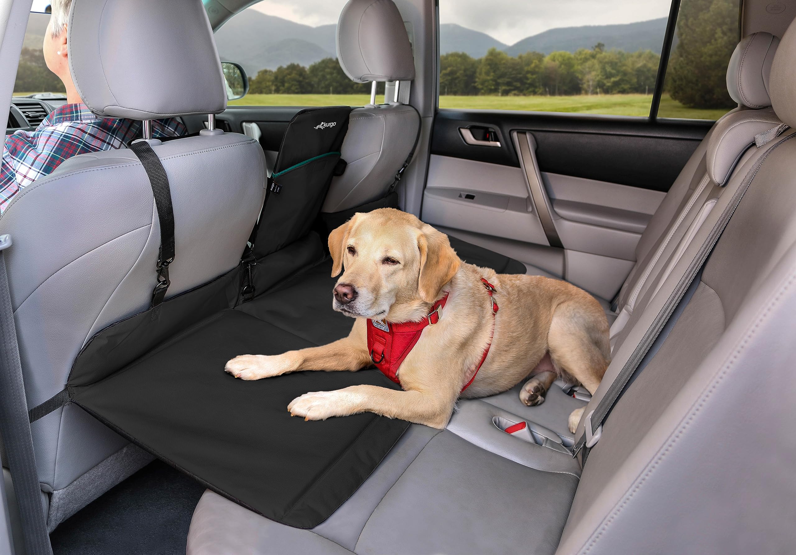 Kurgo Rover Backseat Bridge Dog Car Extender Seat Bridge for Dogs Padded Pet Car Barrier Reversible Water Resistant Universal Fit Up to 75 lbs